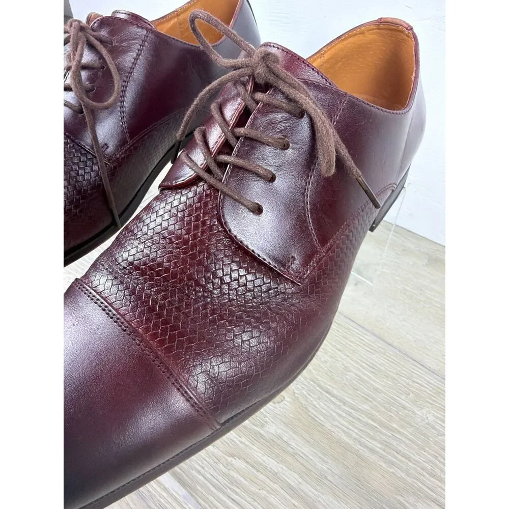 Florsheim Cap Toe Oxford Dress Shoe Mens 10.5D Burgundy Woven Texture Leather